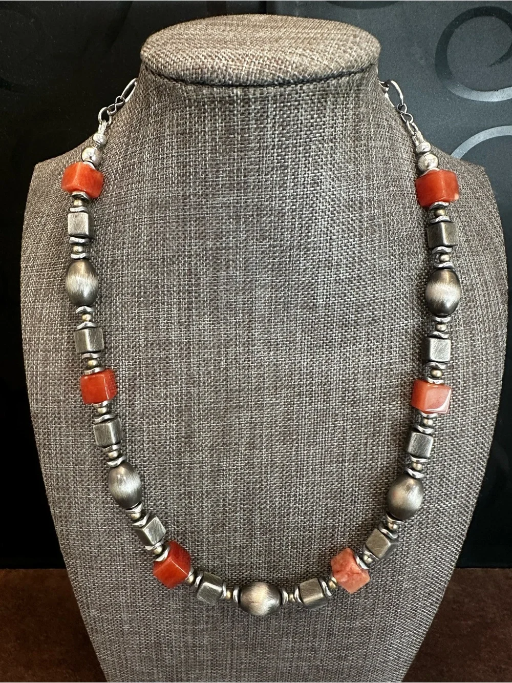 Handcrafted Silver-Tone Necklace with Orange Carnelian Agate Stone Accents
